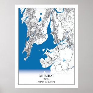 Mumbai India City Map Eenvoudig reizen Poster