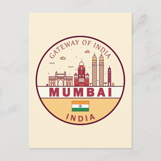 Mumbai India City Skyline Embleem Briefkaart (Voorkant)