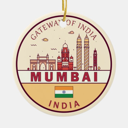 Mumbai India City Skyline Embleem Keramisch Ornament (Voorkant)