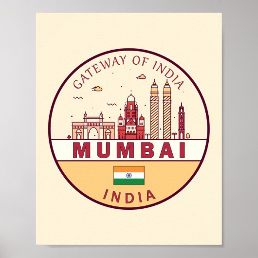 Mumbai India City Skyline Embleem Poster (Voorkant)