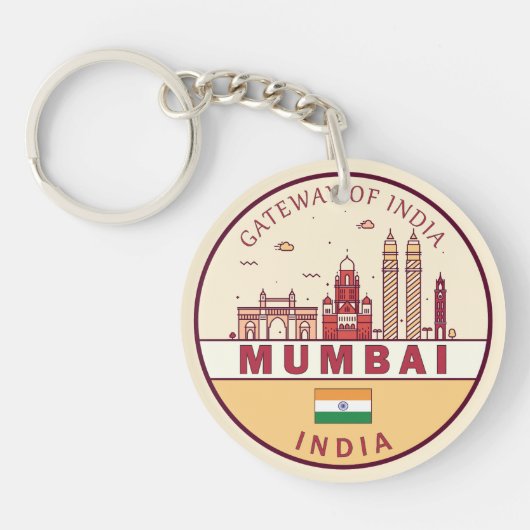 Mumbai India City Skyline Embleem Sleutelhanger (Voorkant)