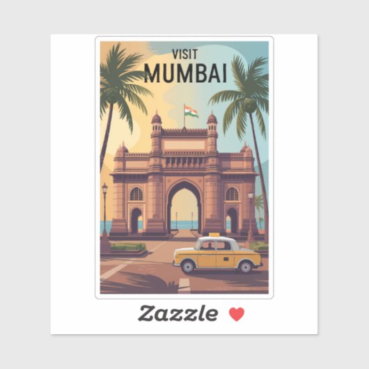 Mumbai India Gateway of India Illustratie Reizen Sticker (Vel)