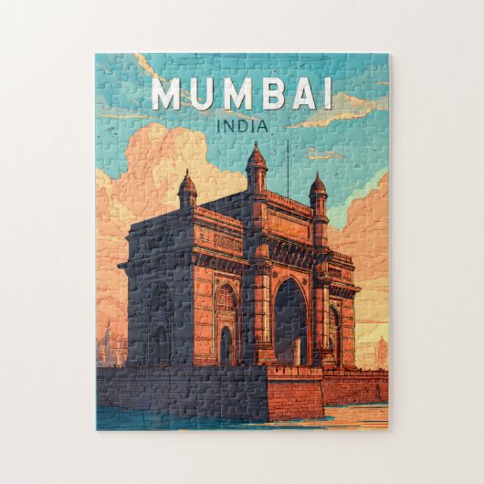 Mumbai India Illustration Travel Art Vintage Legpuzzel (Verticaal)