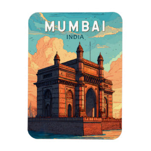 Mumbai India Illustration Travel Art Vintage Magneet