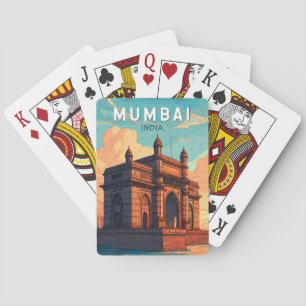 Mumbai India Illustration Travel Art Vintage Pokerkaarten