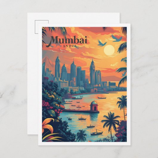 Mumbai India  Kunst Reizen Illustratie Briefkaart (Voorkant / Achterkant)
