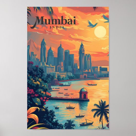 Mumbai India Kunst Reizen Illustratie Poster (Voorkant)