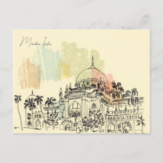  Mumbai, India Reizen waterverf Toerisme Briefkaart (Voorkant)