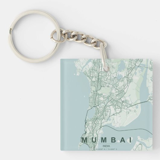 Mumbai India Stadkaart & Aangepaste Tekst Sleutelhanger (Voorkant)