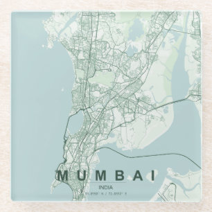 Mumbai India Stadsplattegrond Minimalistisch Ontwe Glazen Onderzetter