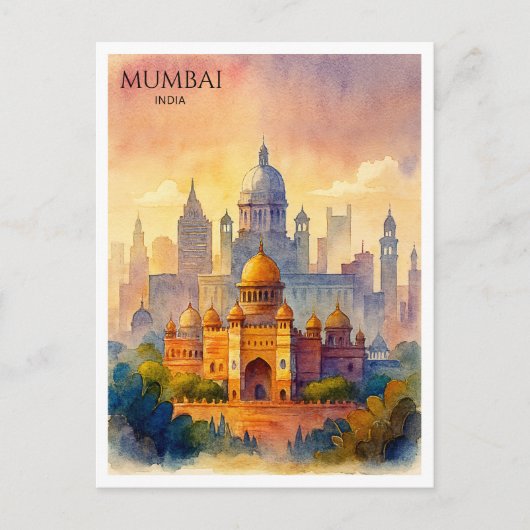 Mumbai India Waterverf Briefkaart | reissouvenir (Voorkant)