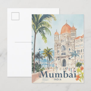 Mumbai India Waterverf Schilderij Reizen Briefkaart
