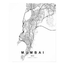 Mumbai Minimalistische Kaart (Zwart & Wit)