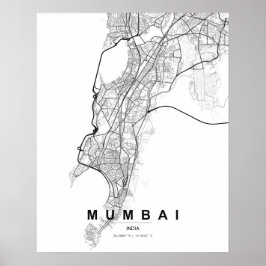 Mumbai Minimalistische Kaart (Zwart & Wit) Poster
