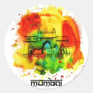 mumbai poort van india voor heldere waterverven ronde sticker