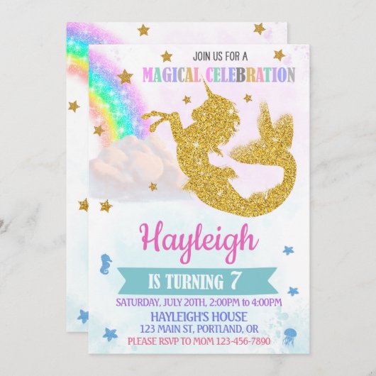 Mumicorn verjaardagsuitnodiging Magical unicorn gi Kaart (Voorkant / Achterkant)