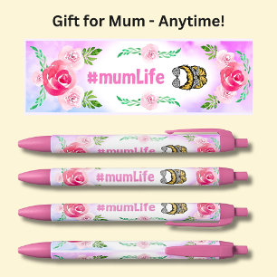 #mumLife, Mum Life, Roze bloemen, Zwarte Inkt Pen
