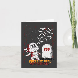 Mummie bij graf Boe Halloween Notitiekaartje