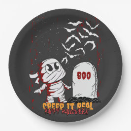 Mummie bij graf Boe Halloween Papieren Bordje