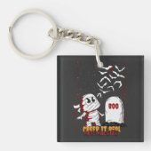 Mummie bij graf Boe Halloween Sleutelhanger (voorkant)