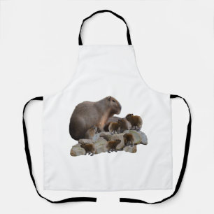 Mummie en baby capibara's, schort