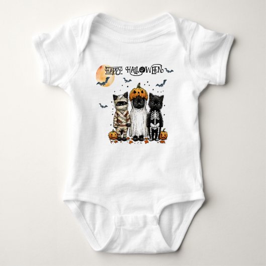 Mummie-, Geest- en Skelet Poesjes met Halloween Romper (Voorkant)