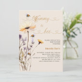Mummie om bij wilde bloem geel beige baby shower kaart (Staand voorkant)