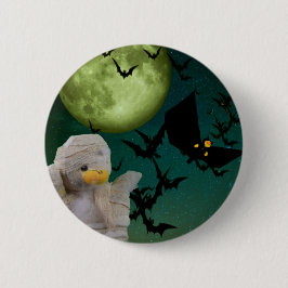 Mummie, Vleermuis & Maan Halloween Ronde Button 5,7 Cm
