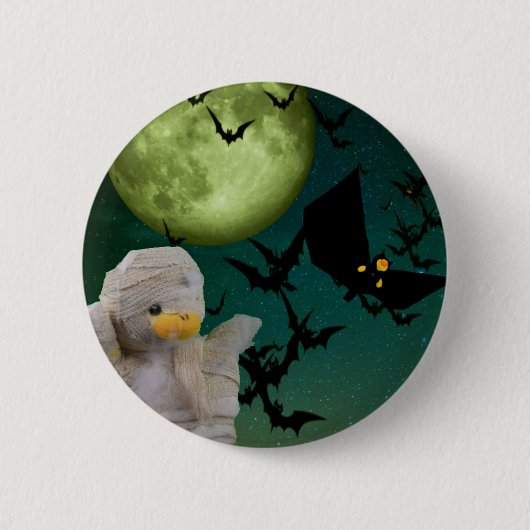 Mummie, Vleermuis & Maan Halloween Ronde Button 5,7 Cm (Voorkant)