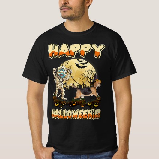 mummies beagle dog happy halloween moon t-shirt (Voorkant)