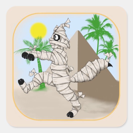 mummikat die langs de piramide loopt vierkante sticker (Voorkant)