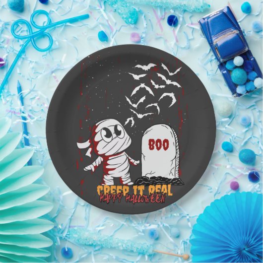 Mummy at Grave Boo Halloween Papieren Bordje (Feest)