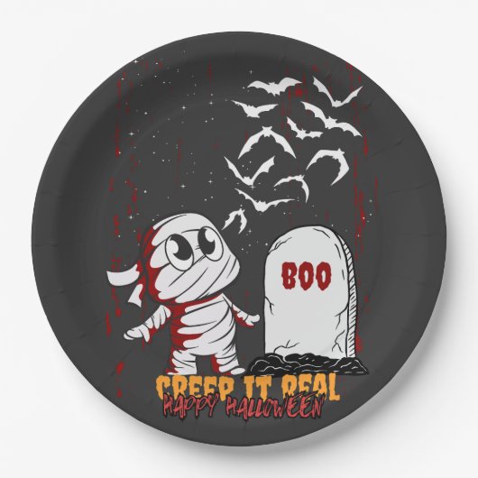 Mummy at Grave Boo Halloween Papieren Bordje (Voorkant)