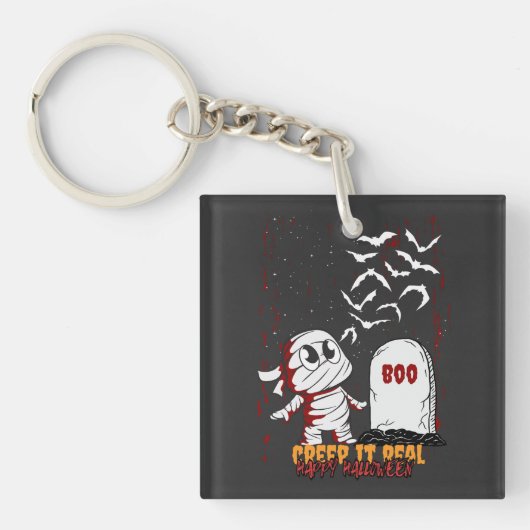 Mummy at Grave Boo Halloween Sleutelhanger (voorkant)