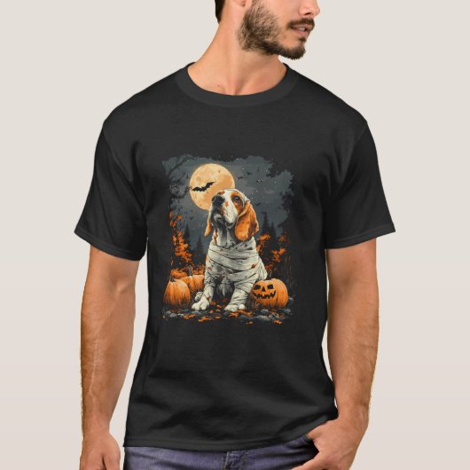 Mummy Basset Hound Pumpkin Scary Halloween Dog Lov T-shirt (Voorkant)
