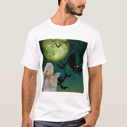 Mummy, Bat & Moon Halloween T-shirt (Voorkant)