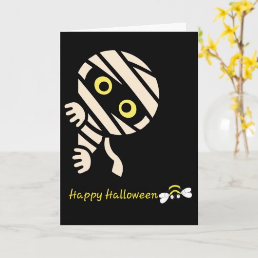 Mummy Bee “Happy Halloween” Card (Inside Message) Kaart (Gele Bloem)