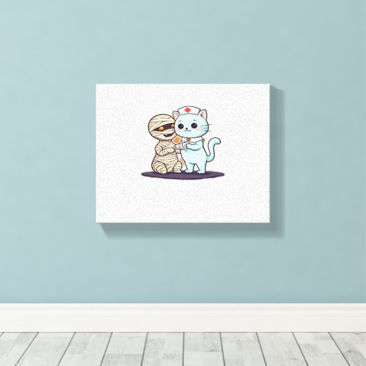 Mummy Boo-Boo Nurse Cat to the Rescue! Klassieke T Canvas Afdruk (Insitu (Houten vloer))