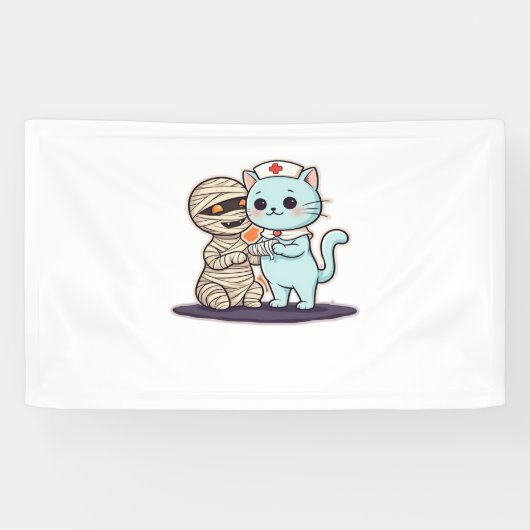 Mummy Boo-Boo Nurse Cat to the Rescue! Klassieke T Spandoek (Horizontaal)