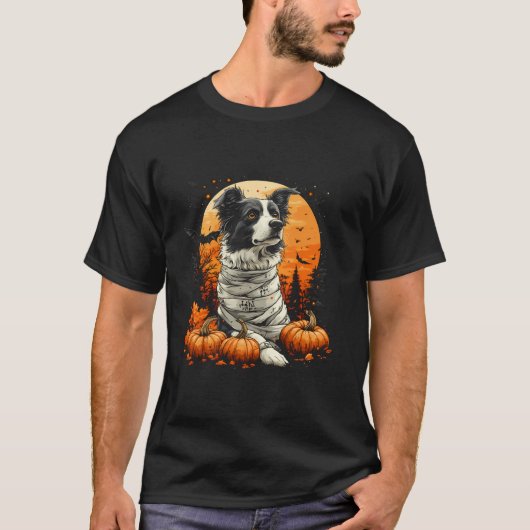 Mummy Border Collie Pumpkin Scary Halloween Dog Lo T-shirt (Voorkant)