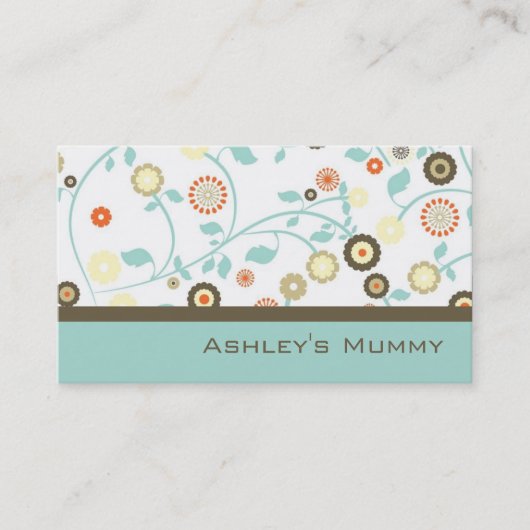 Mummy Calling Card Flowers Green Brown Modern Contactkaartje (Voorkant)