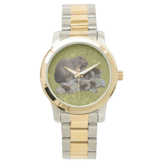 Mummy Capybara met baby's, Mannen tweetonige horlo Horloge (Voorkant)