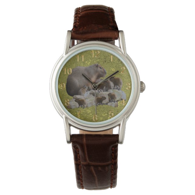 Mummy Capybara's met baby's, dames pols Horloge (Voorkant)