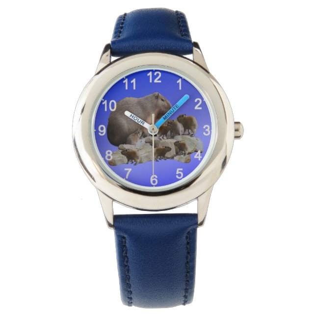 Mummy Capybara's met baby's, Kinder pols Horloge (Voorkant)