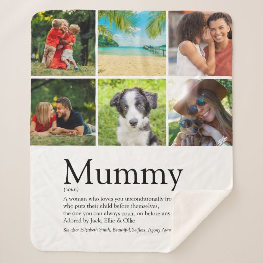 Mummy Definitie Quote Foto Collage Sherpa Blanke Deken (Voorkant)