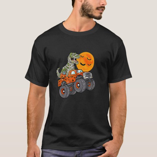 Mummy Dinosaur die auto bestuurt op Halloween T-shirt (Voorkant)