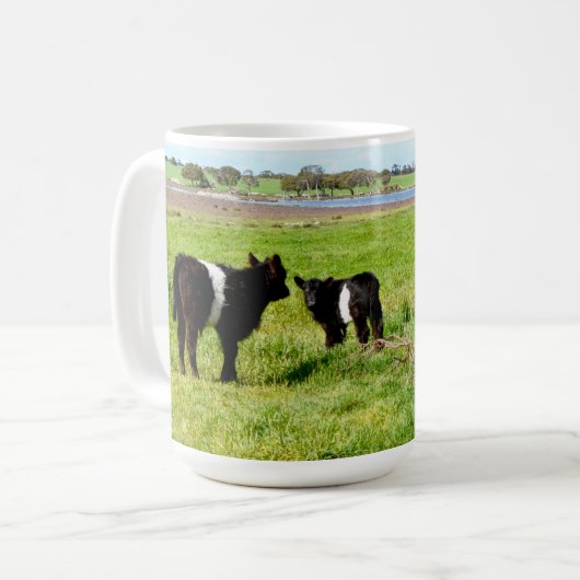 Mummy en Baby Galloway Koe, koffie Mok (Voorkant links)