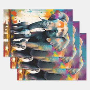 Mummy en Baby olifanten kleuren splash, Inpakpapier Vel