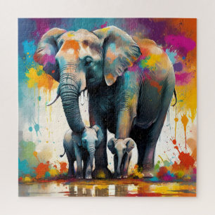 Mummy en Baby olifanten kleuren splash, Legpuzzel