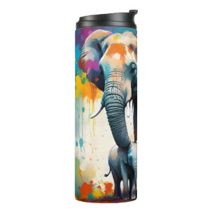 Mummy en Baby olifanten kleuren splash, Thermosbeker